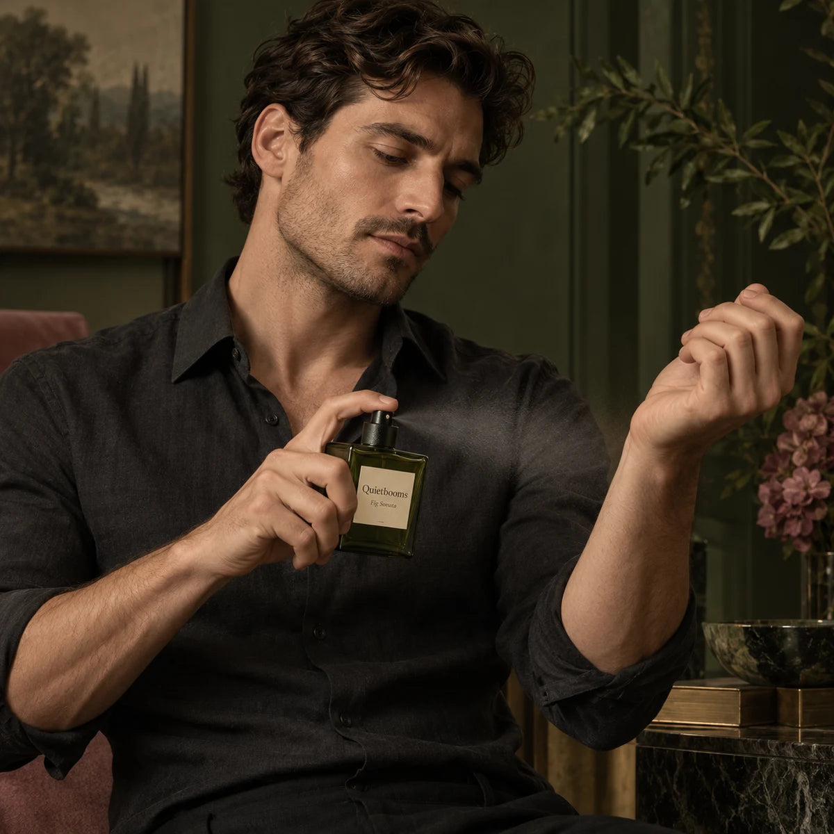 Fig Sonata adult man applying perfume original design visualization
